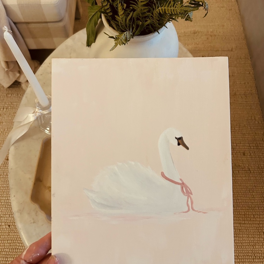 Elegant Swan Canvas Art in Soft Pink and White